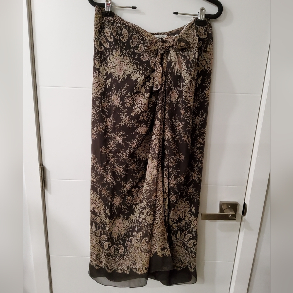 Emanuel Ungaro Vintage 1990s Scarf Print Silk Maxi Skirt Tie Closure Size 14